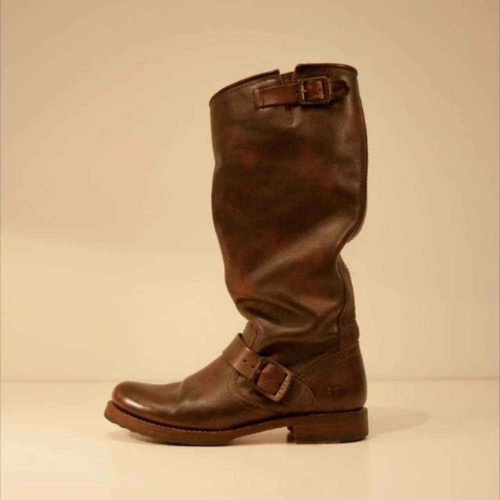 Size 6.5 FRYE Women's Tall Veronica Dark Brown Leather Slouch Boots